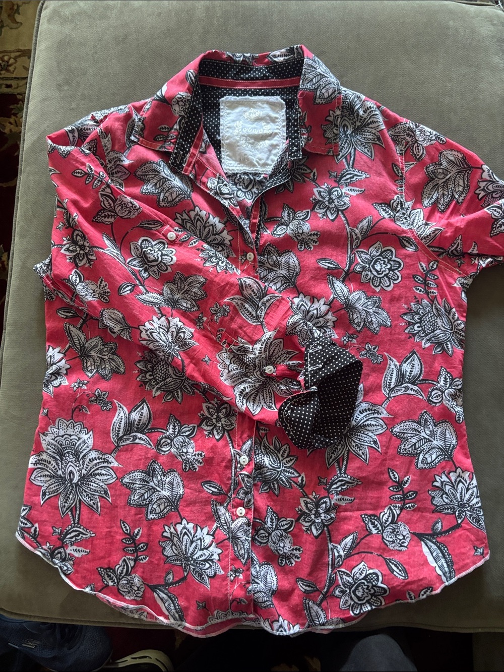 Cino Women's Floral Button Up Blouse 100% Cotton Red Size Medium Boho Office